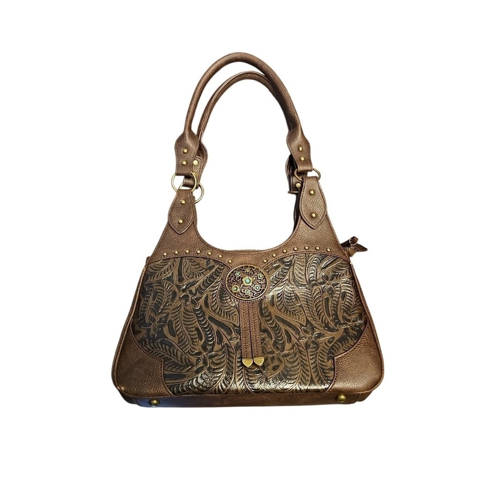 Rein Bridle Brown Leather Handbag Purse Satchel Western Brown Embellished‎